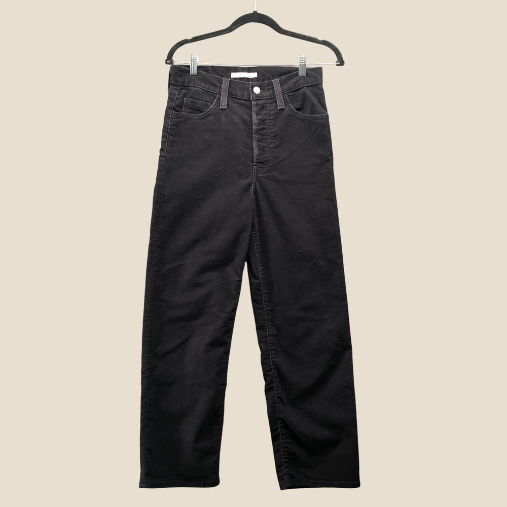 Levis Ribcage Straight Ankle Corduroy Pants Black Womens 28 High Rise Button Fly